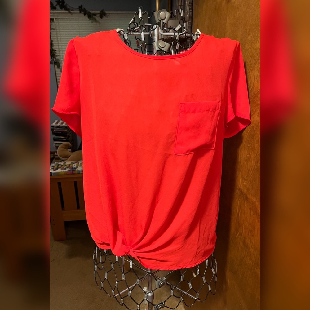 Pink Rose Red Tie Waist Blouse
